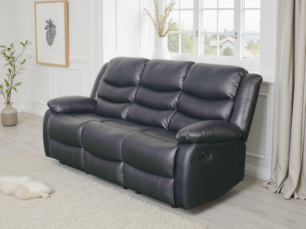 Conrad Manual Recliner Sofa Black 3 Seater - Ready2Go Furniture