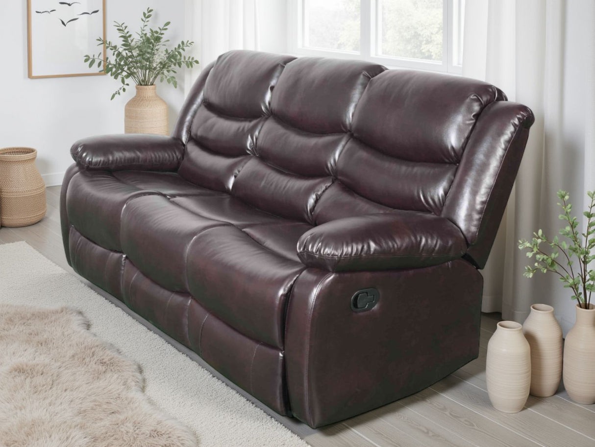 Brown Leather Effect 3 Seater Manual Recliner Sofa