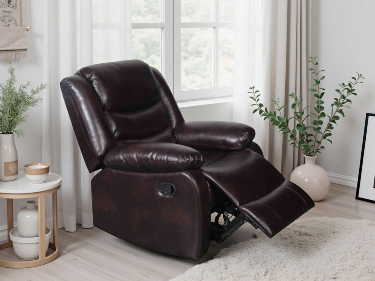 Brown Leather Effect Manual Recliner Armchair Padded Arms