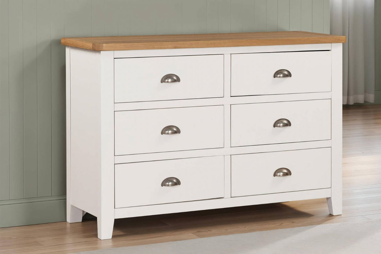 Cashmere Wooden 6 Drawer Dressing Chest with Oak Top