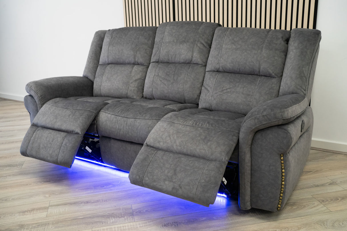 Berlin 3 Seater Electric Recliner – Grey Microfibre Fabric