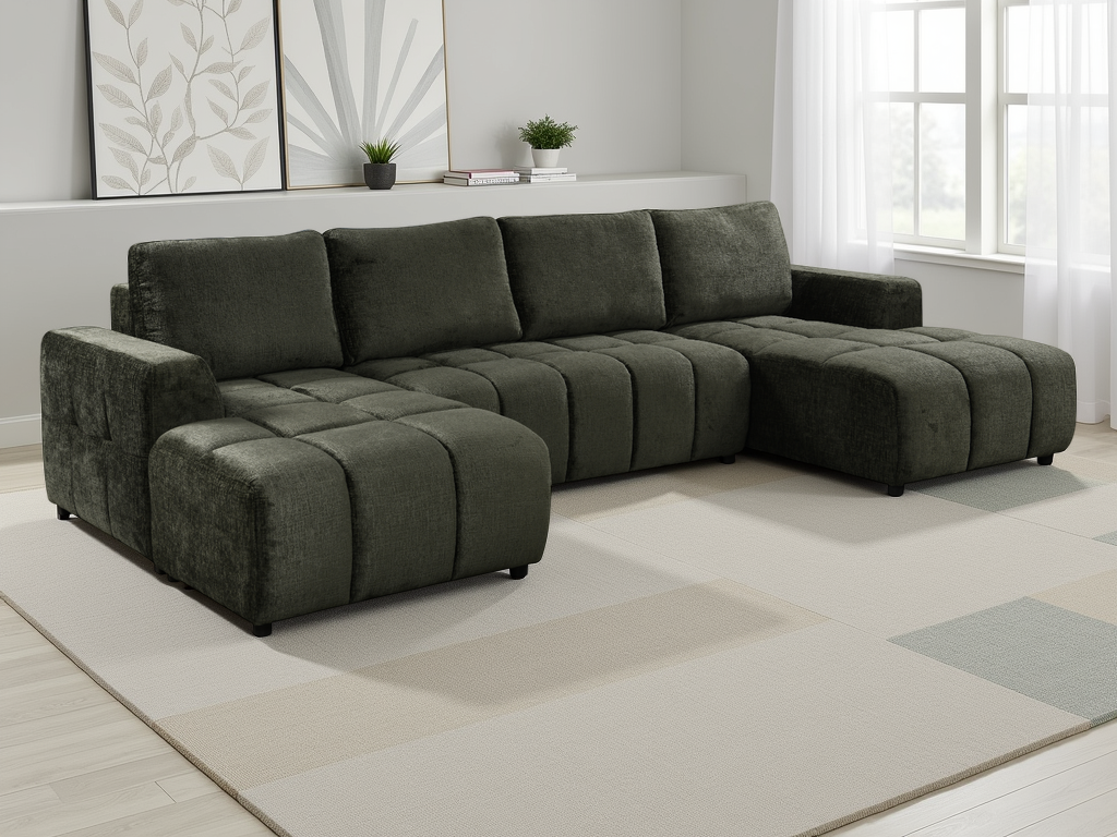 Shanghai Luxury Green U Shape Corner Sofabed