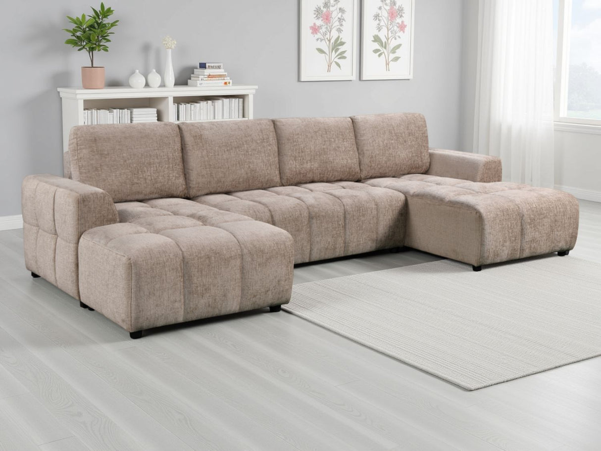 Beige Fabric Large U Shape Luxury Sofa Bed with Storage