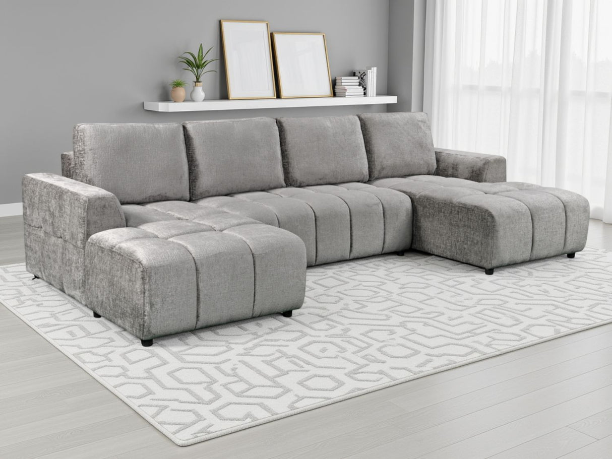Grey Fabric Large U Shape Luxury Sofa Bed with Storage