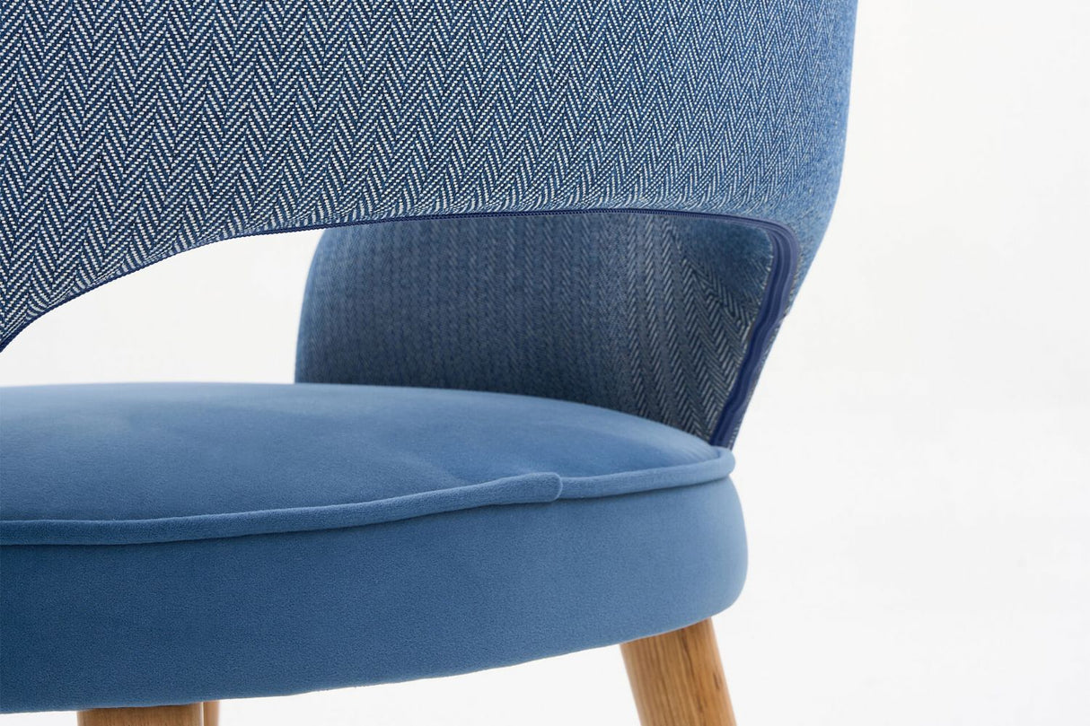 Blue Fabric Curved Back Dining Chair with Oak Legs