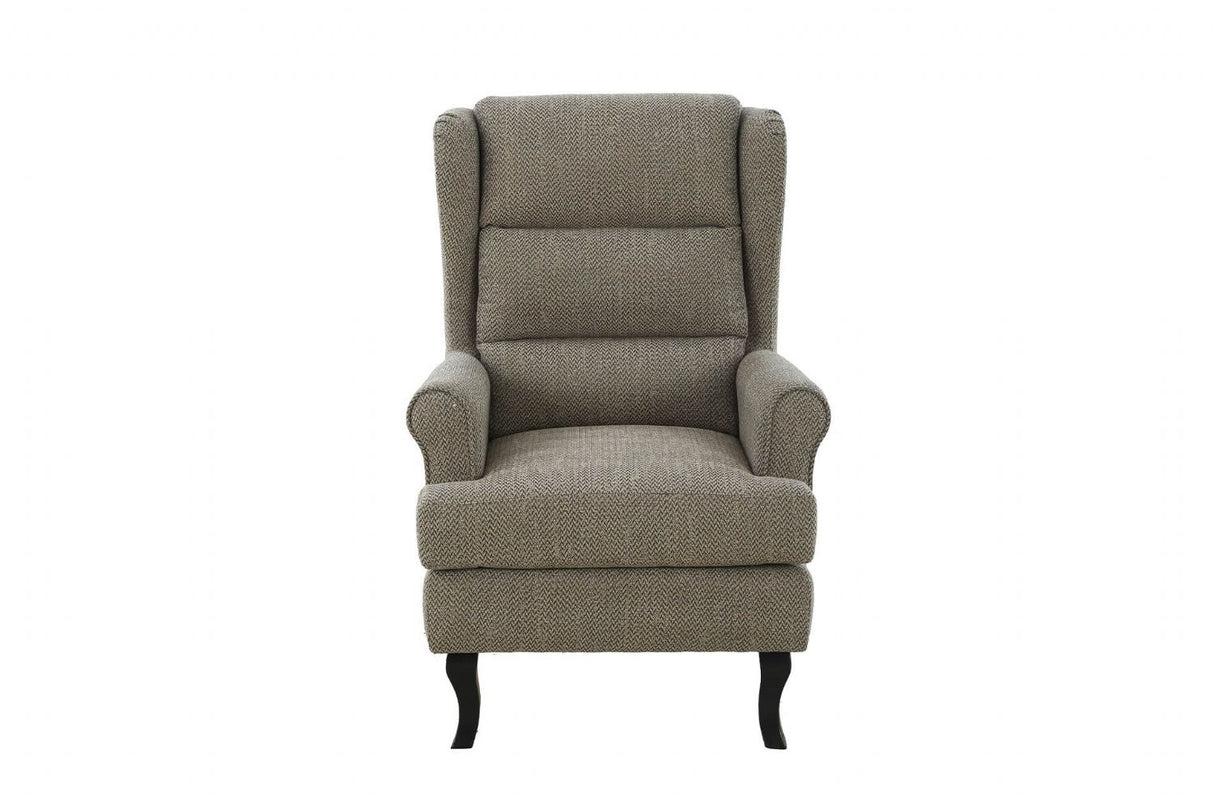 Camel Fabric Wing Back Accent Chair Dark Wooden Legs