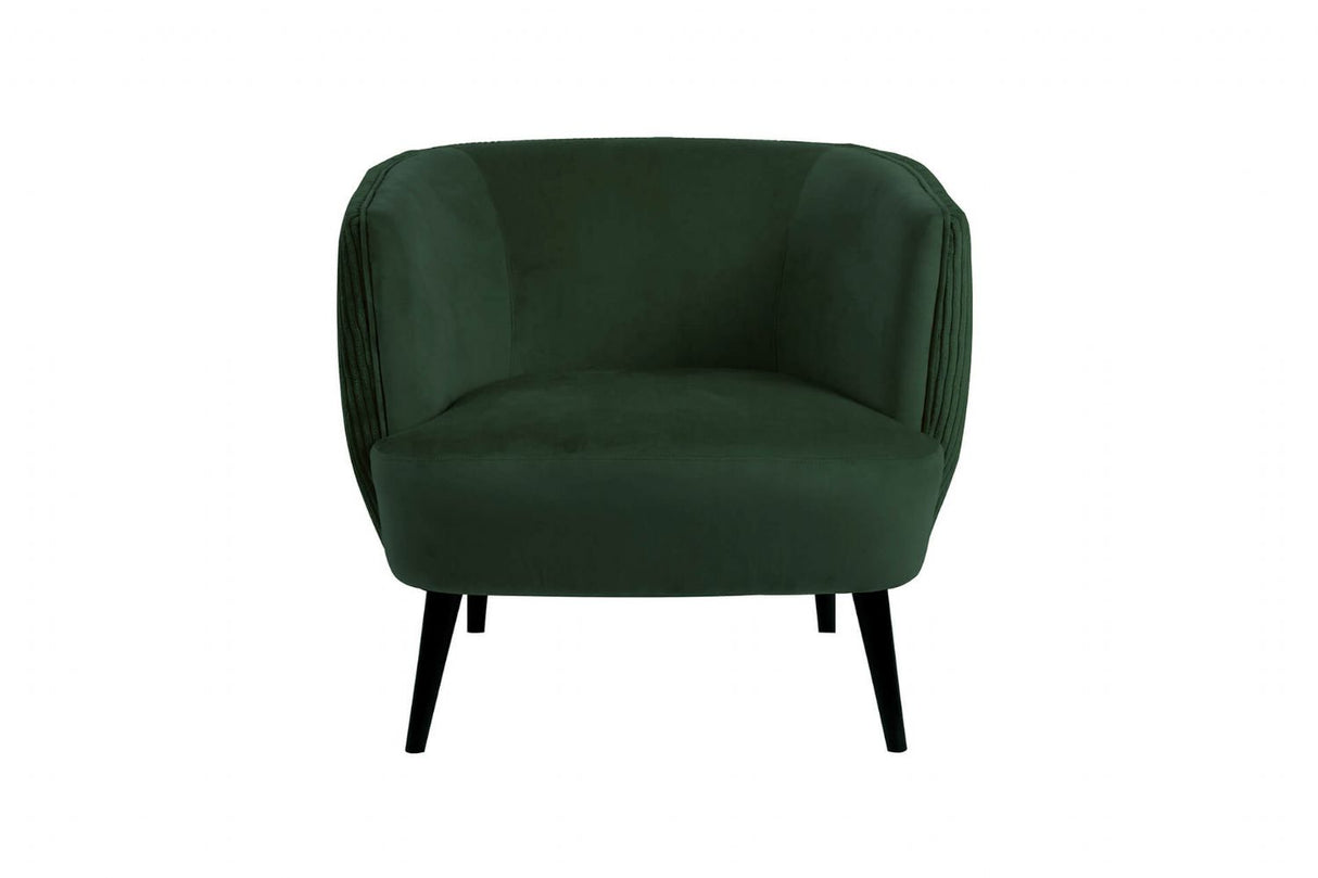 Green Velvet Barrel Designed Accent Chair with Black Legs