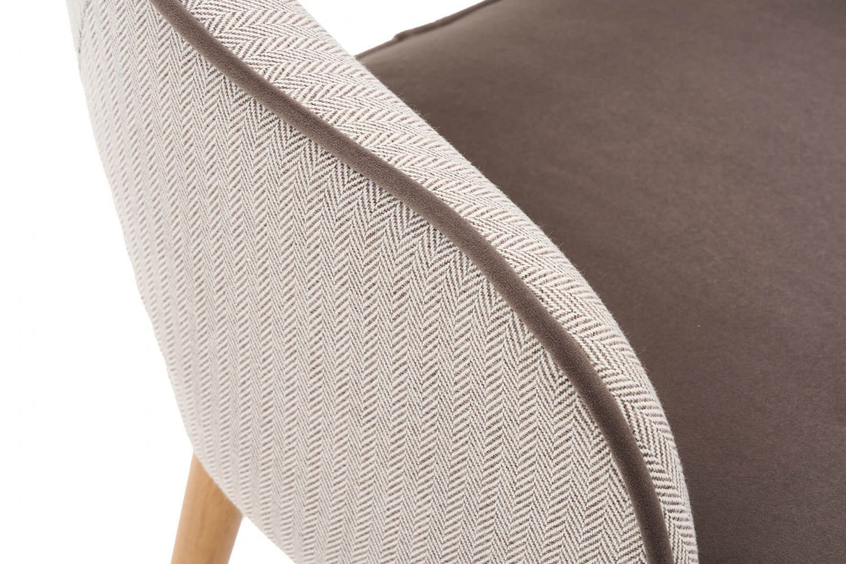 Brown Fabric Curved Back Dining Chair with Oak Legs