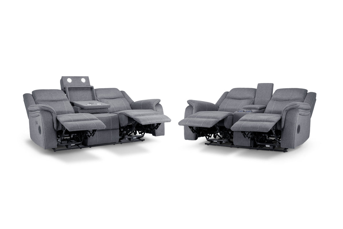 Galaxy Tech Electric Recliner Sofa Grey Fabric 3+2 Set