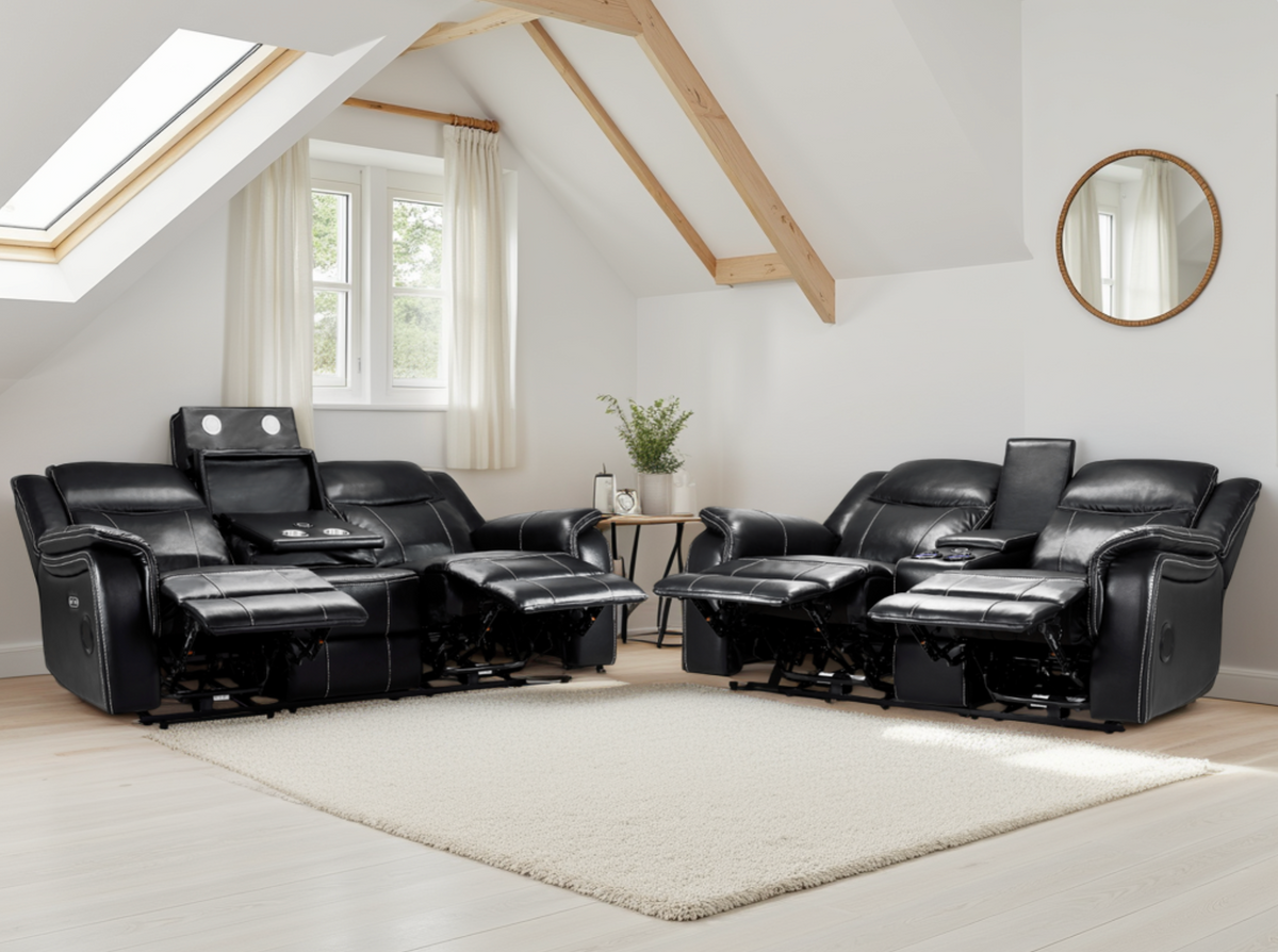 Galaxy Tech Electric Recliner Sofa Black 3+2 Set