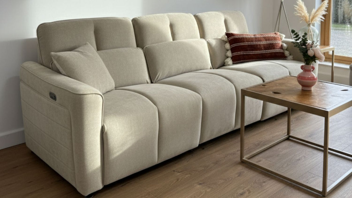 Beige Fabric 3 Seater Electric Recliner Sofa