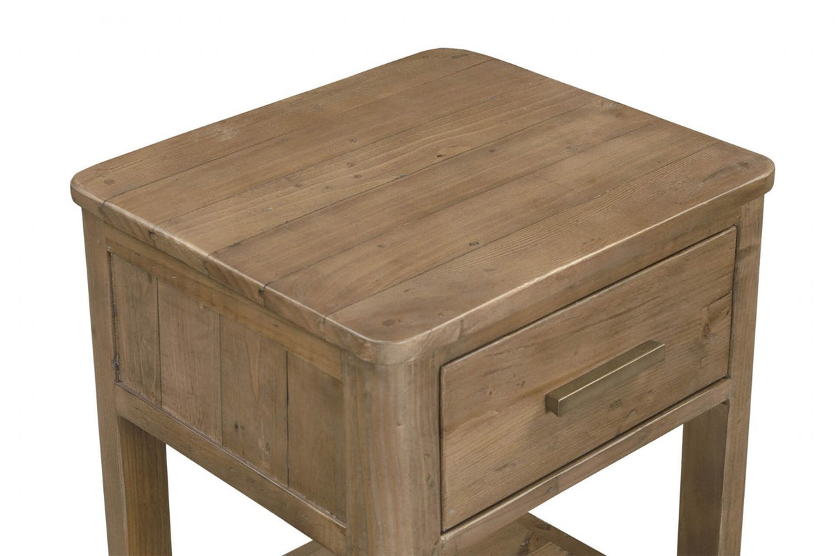 Rustic Pine Wood 1 Drawer Bedside Table