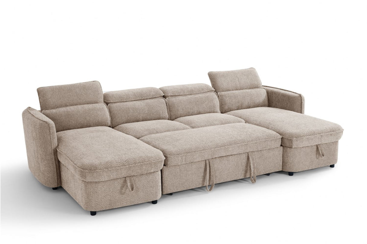 Beige Fabric Large U Shape Corner Chaise Sofa Bed