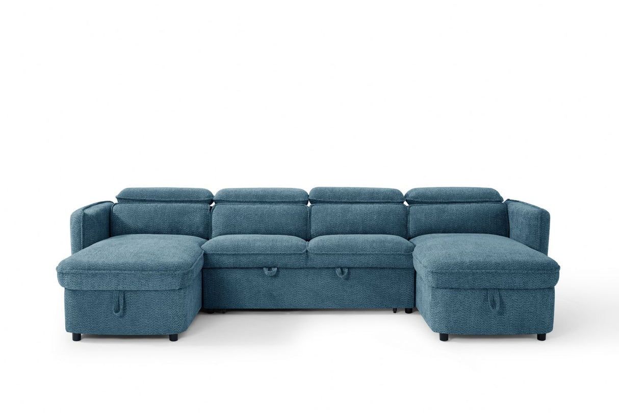 Blue Fabric Large U Shape Corner Sofa Bed