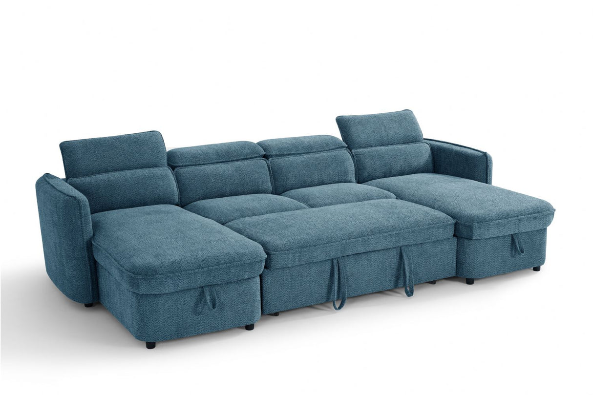 Blue Fabric Large U Shape Corner Sofa Bed
