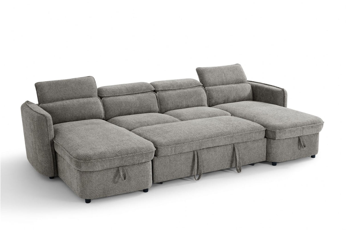 Grey Textured Fabric Large U Shape Corner Sofa Bed
