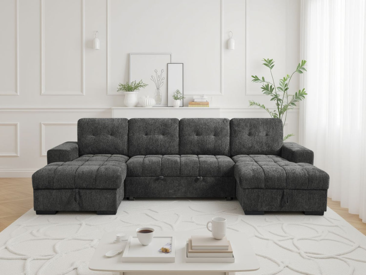 Grey Fabric Large U Shape Corner Chaise Sofa Bed