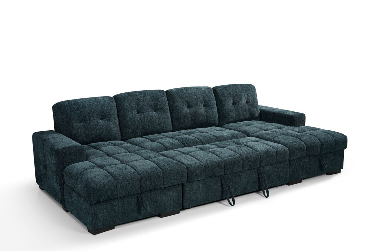 Teal Fabric Large U Shape Corner Chaise Sofa Bed