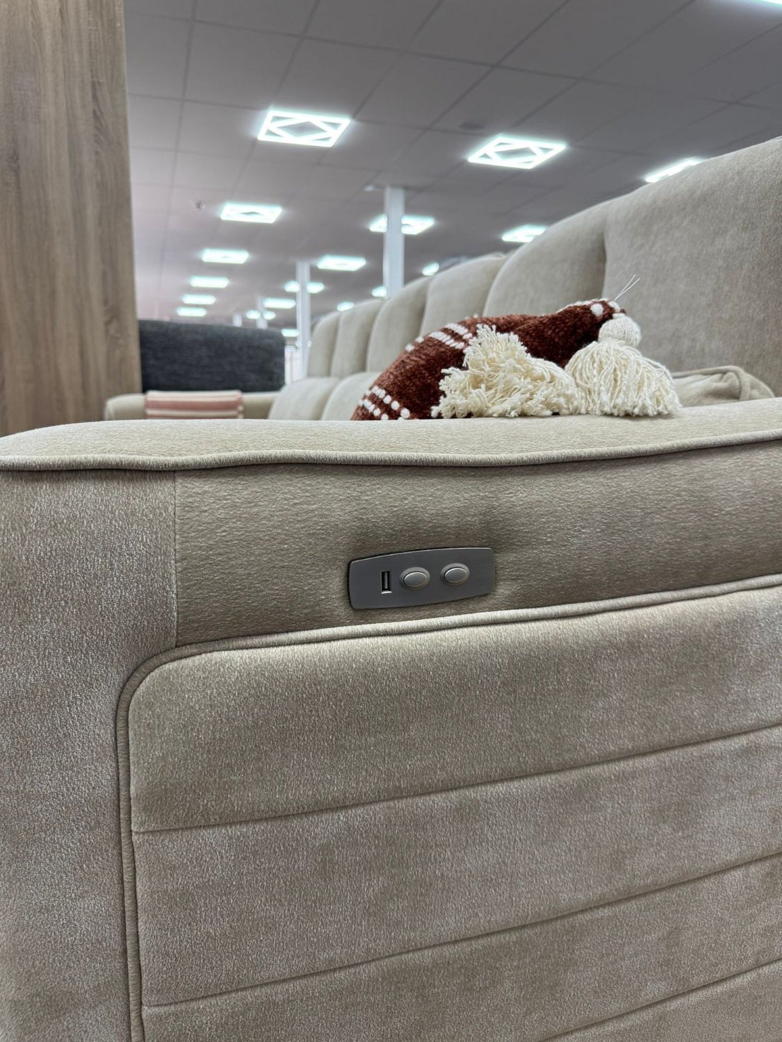 Beige Fabric 3 Seater Electric Recliner Sofa