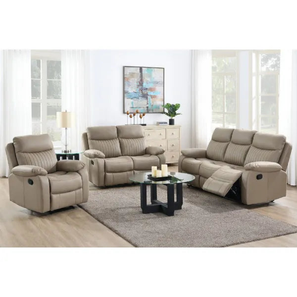 Camden 3-Seater Manual Recliner Sofa in Brown Faux Leather – Deep Cushions