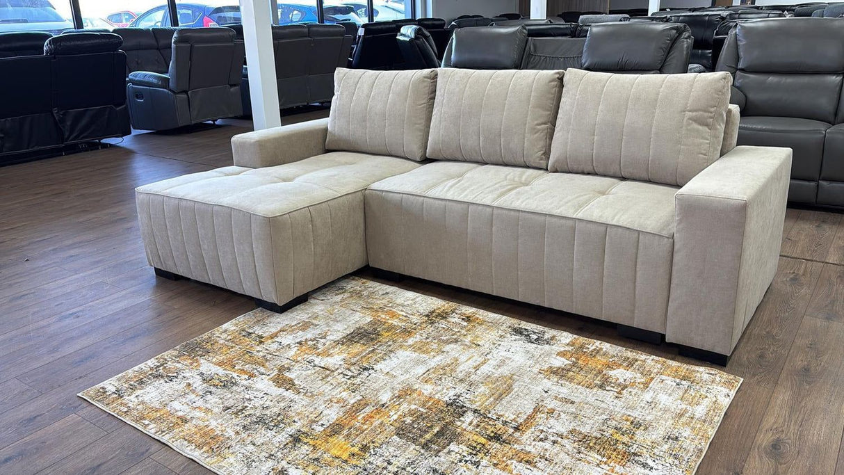 Beige Fabric Upholstered Corner Sofabed