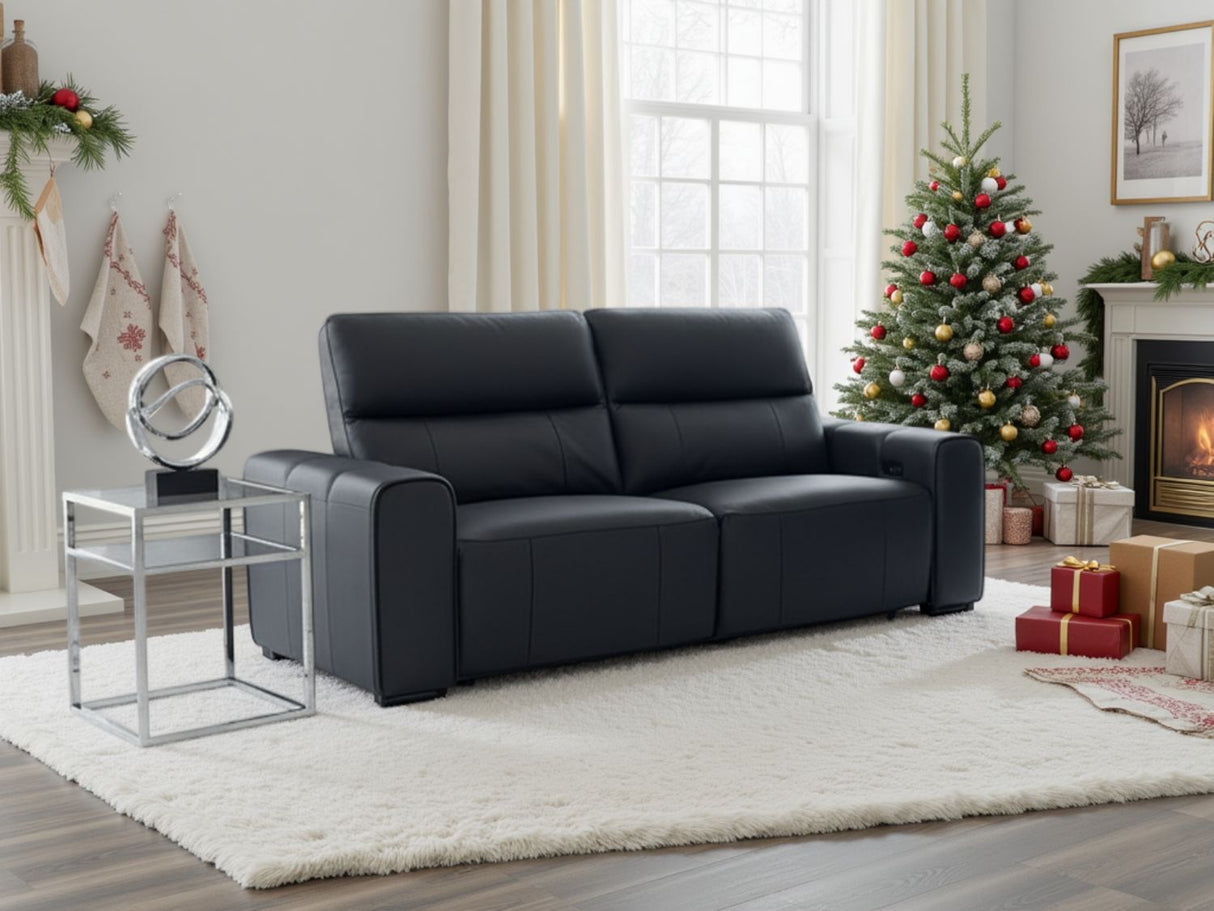 Black Real Leather 3 Seater Electric Recliner Sofa
