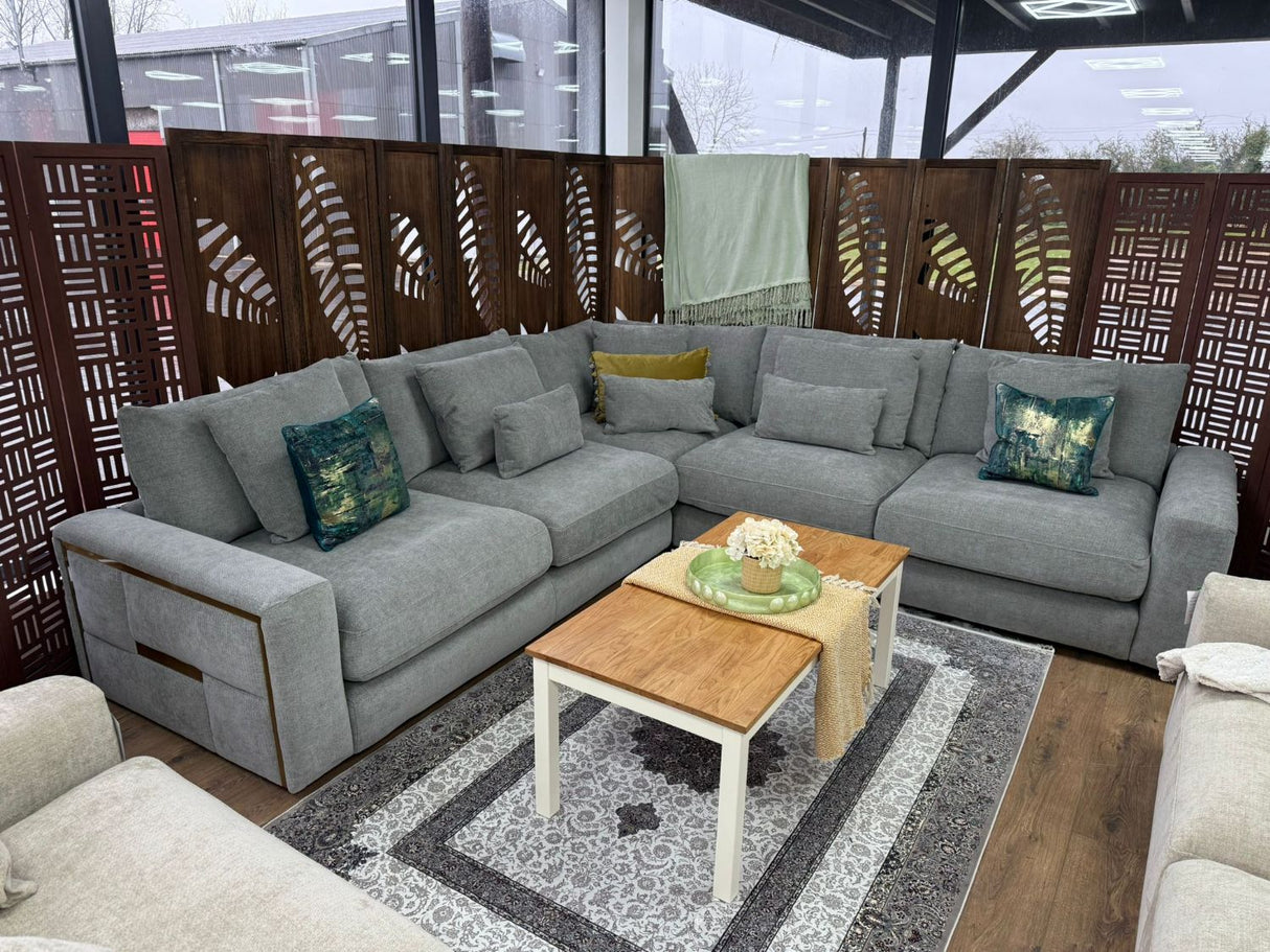 Grey Fabric Large Corner Group Sofa with Deep Seating