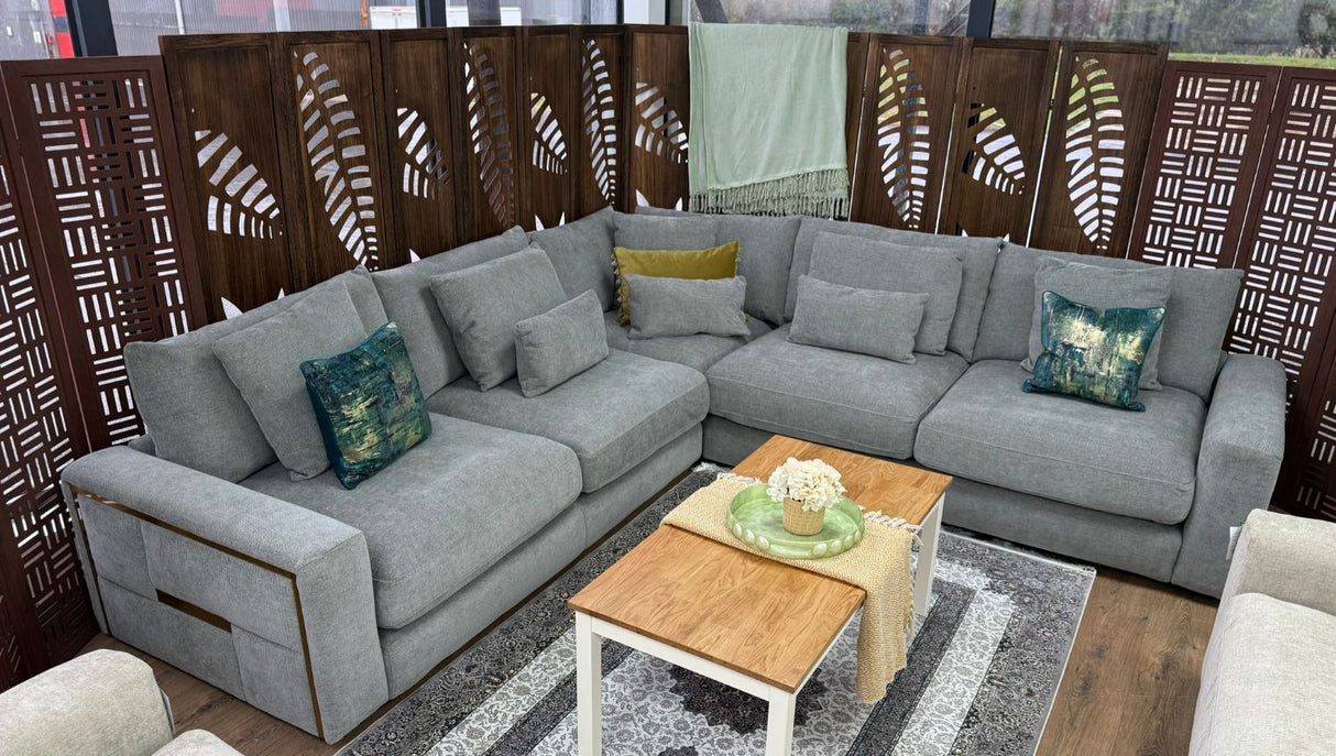 Grey Fabric Large Corner Group Sofa with Deep Seating