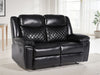 Black Leather 2 Seater Quilted Manual Recliner Sofa