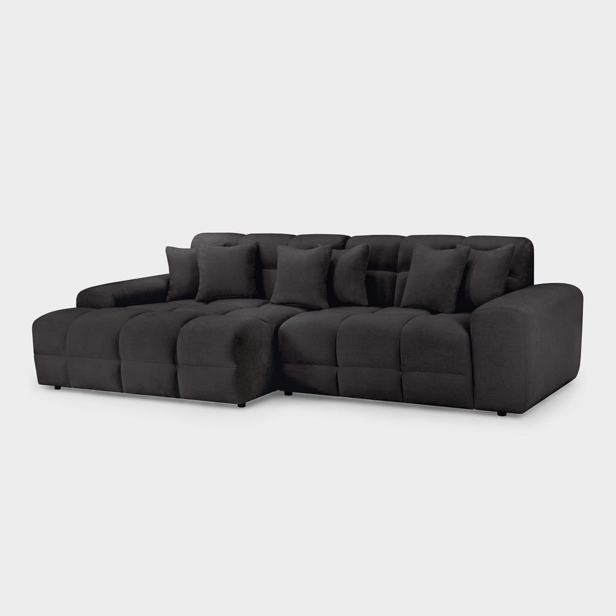 Black Fabric Upholstered Left Hand Facing Corner Sofa