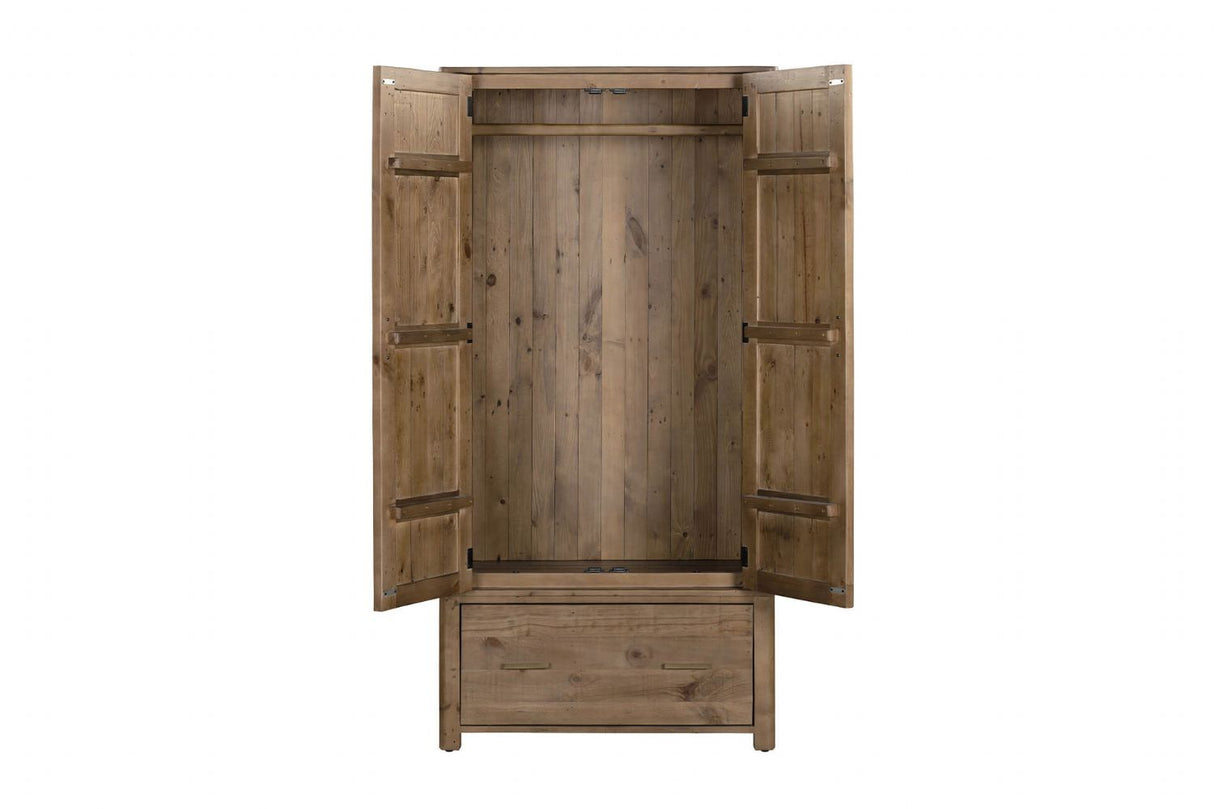 Rustic Solid Wood 2 Door Double Wardrobe with Drawer