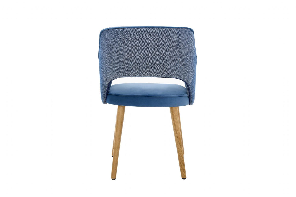 Blue Fabric Curved Back Dining Chair with Oak Legs