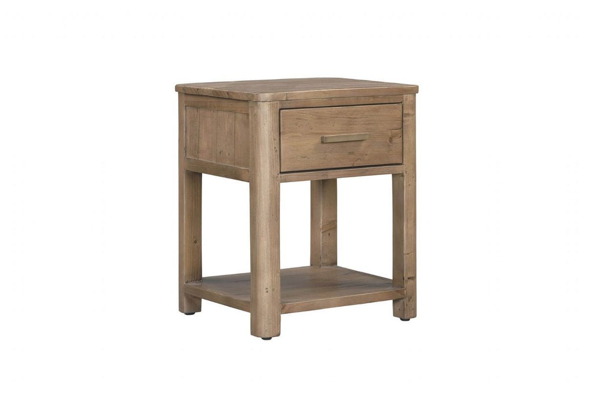 Rustic Pine Wood 1 Drawer Bedside Table
