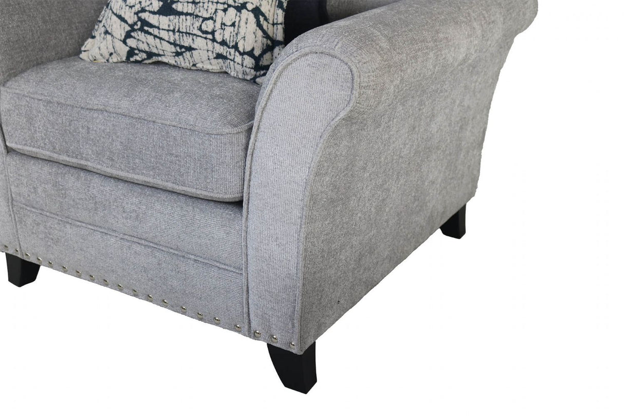 Silver Fabric Upholstered Textured Armchair Dark Legs
