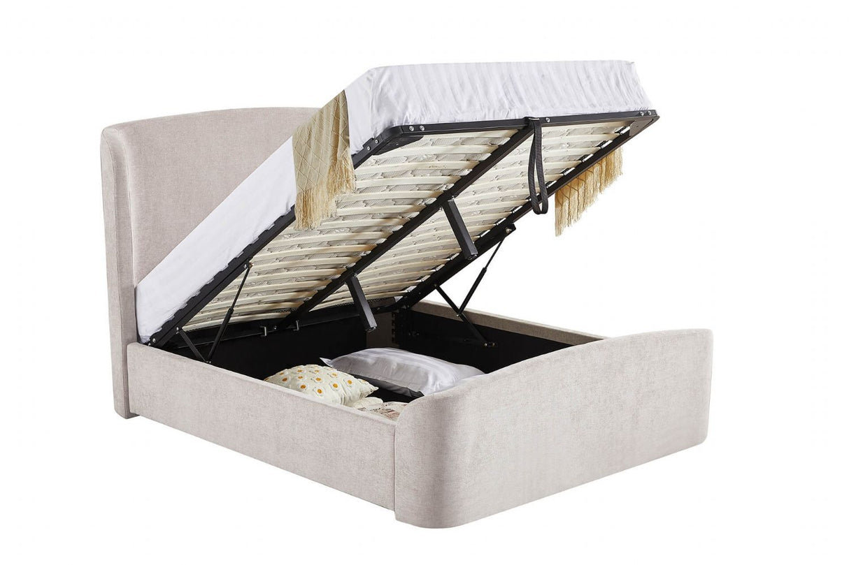 Cream Linen 4ft6 Double Ottoman Bed with Wing Headboard