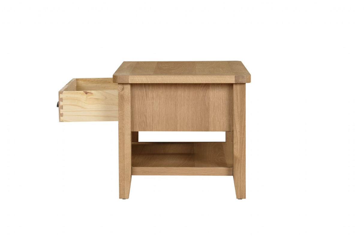 Natural Oak Small Coffee Table with Drawers and Shelf