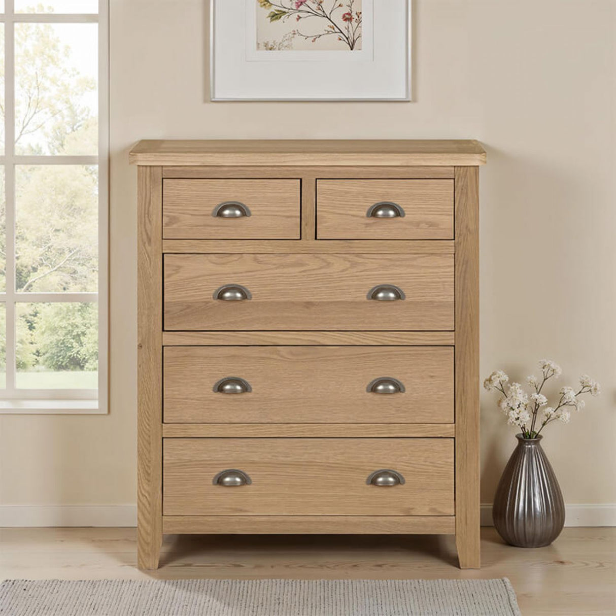 Marsden Tall Chest 5 Drawer Natural Oak (Nett)