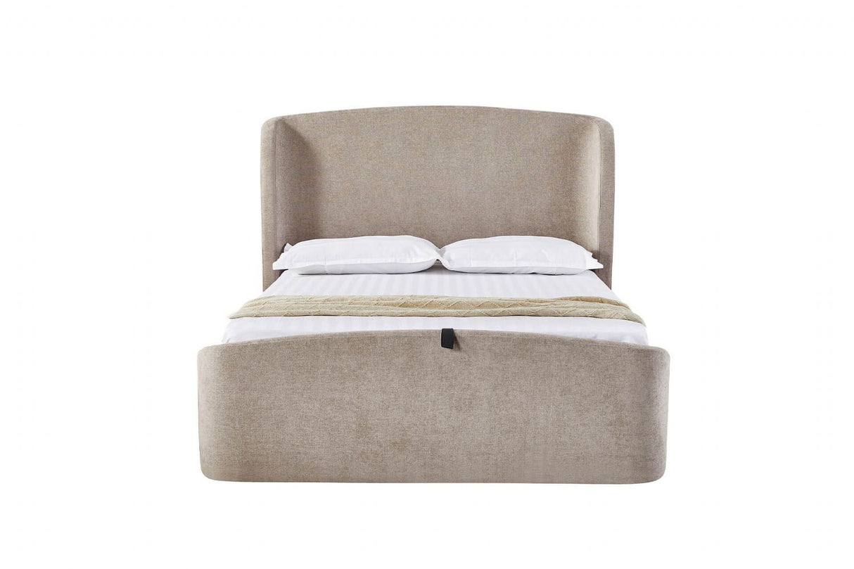 Beige Fabric Super King Size Ottoman Bed Wing Headboard