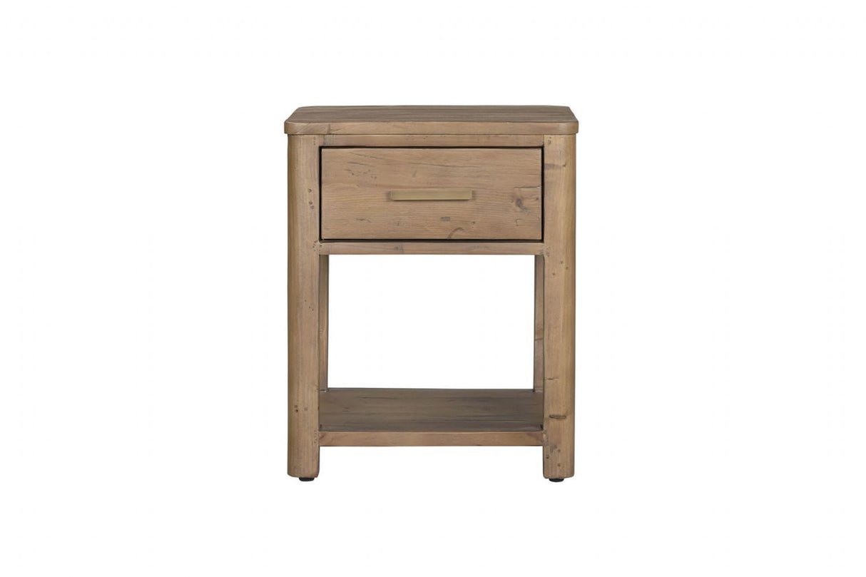 Rustic Pine Wood 1 Drawer Bedside Table