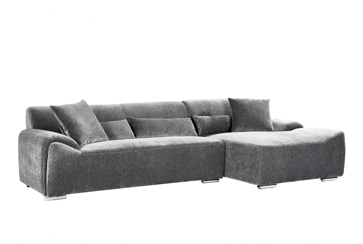 Charcoal Fabric Right Hand Facing Corner Sofa Chrome Feet