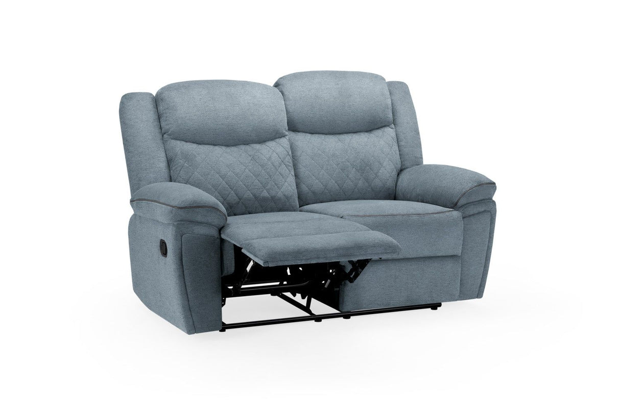 Grey Fabric Quilted Back Manual 2 Seater Recliner Sofa