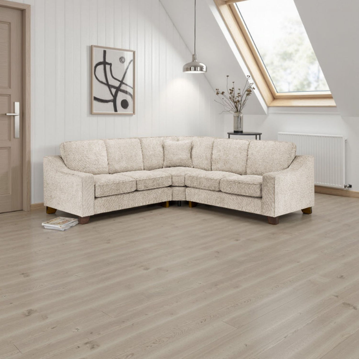 Stone Woven Fabric Large Corner Group Sofa