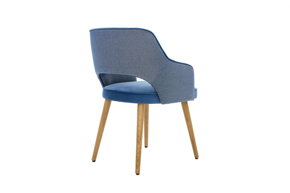 Blue Fabric Curved Back Dining Chair with Oak Legs