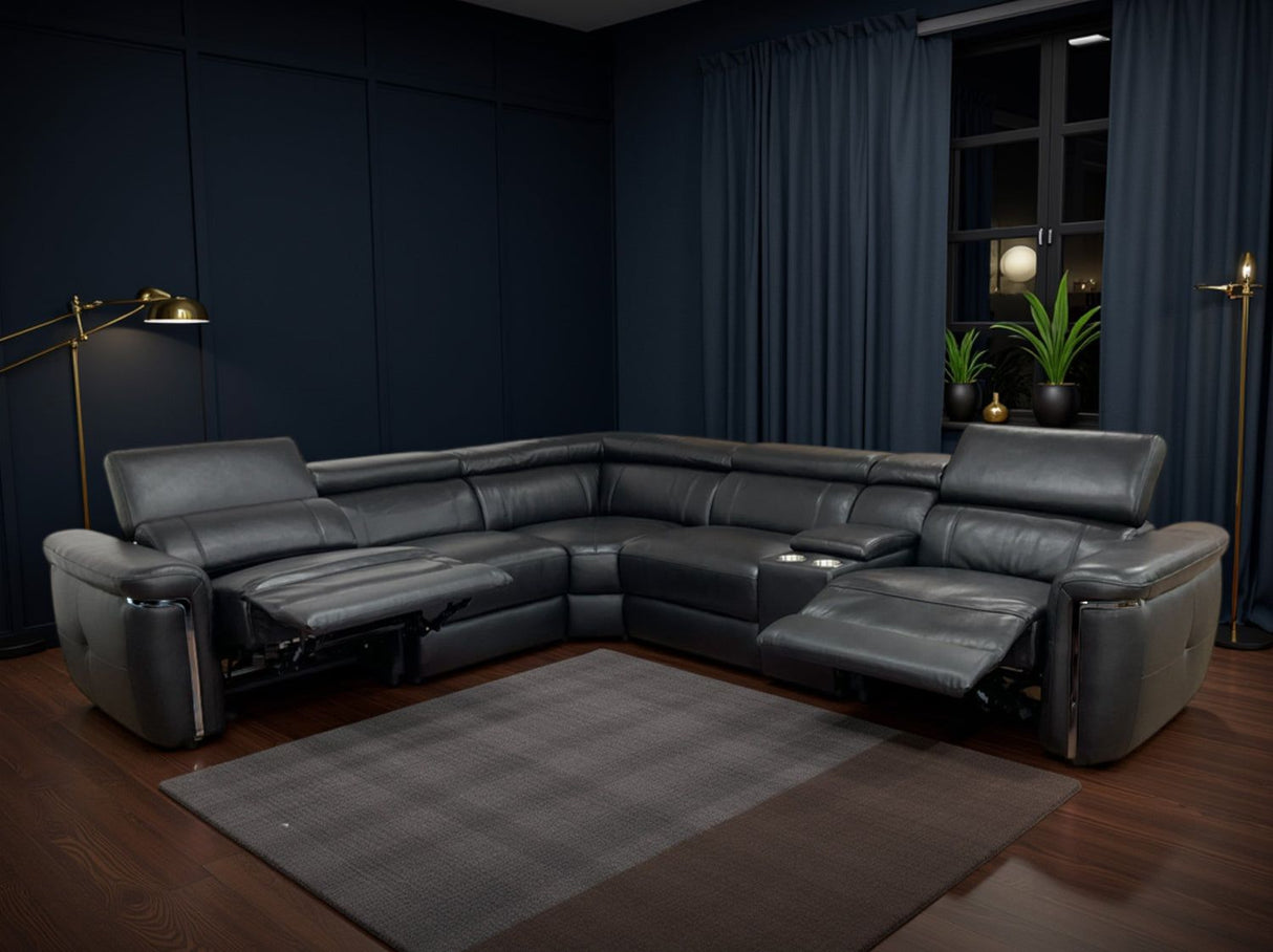Black Leather Large Electric Recliner Corner Sofa