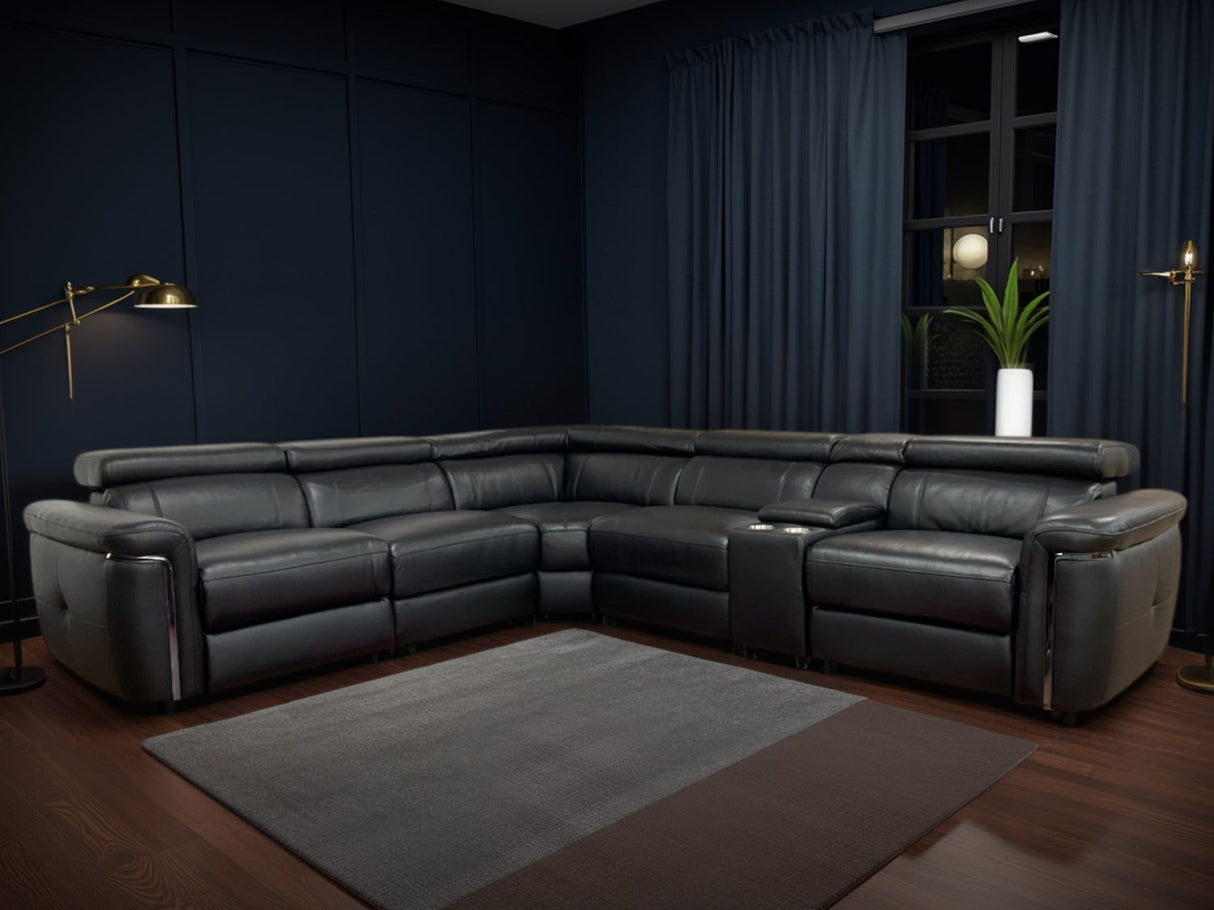 Black Leather Large Electric Recliner Corner Sofa