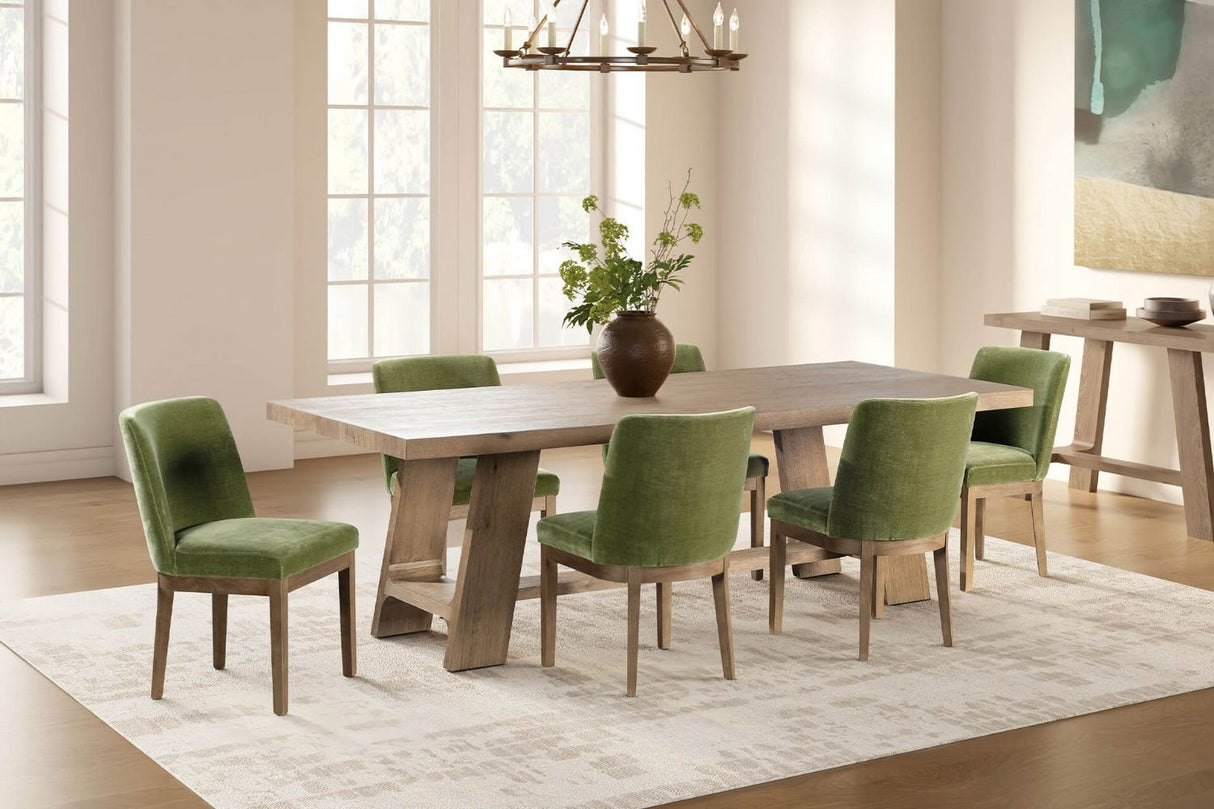 Green Fabric Dining Chair with Solid Wooden Legs