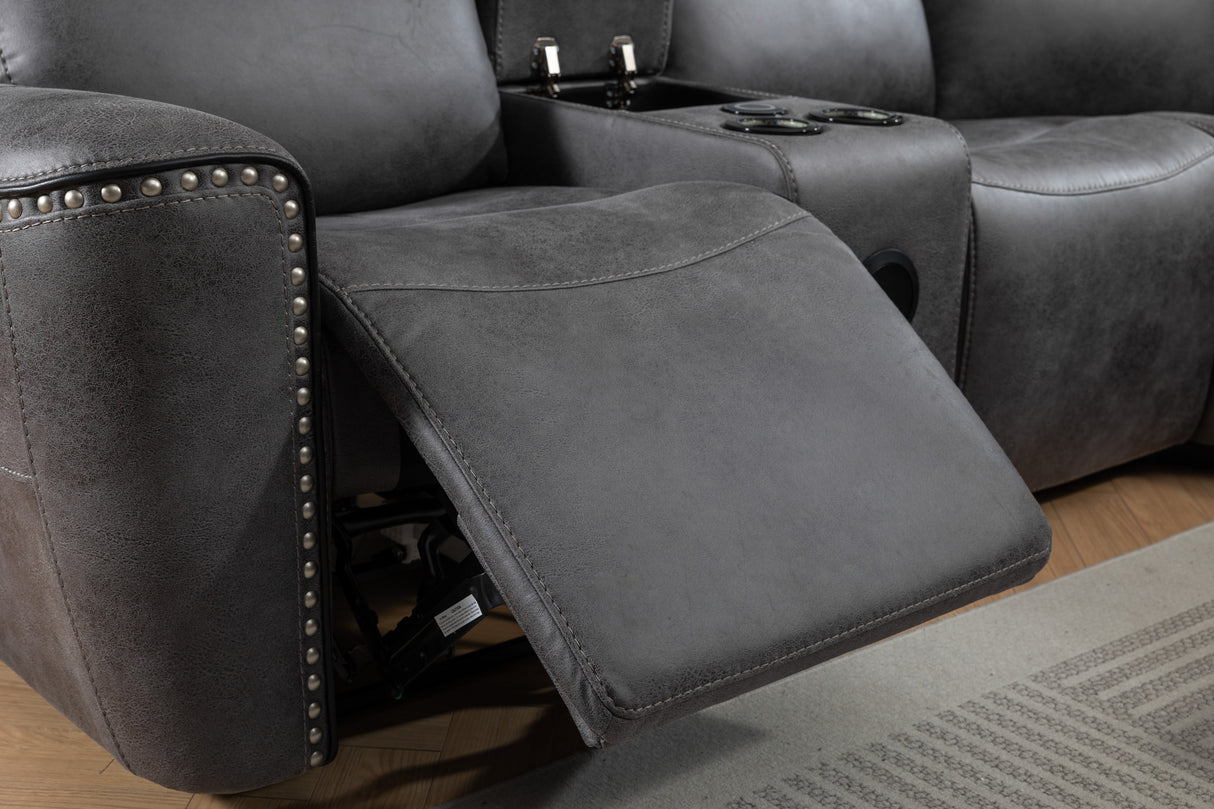 Techtronic Leather Like Bluetooth + Speakers Electric Reclining Corner Sofa With Console