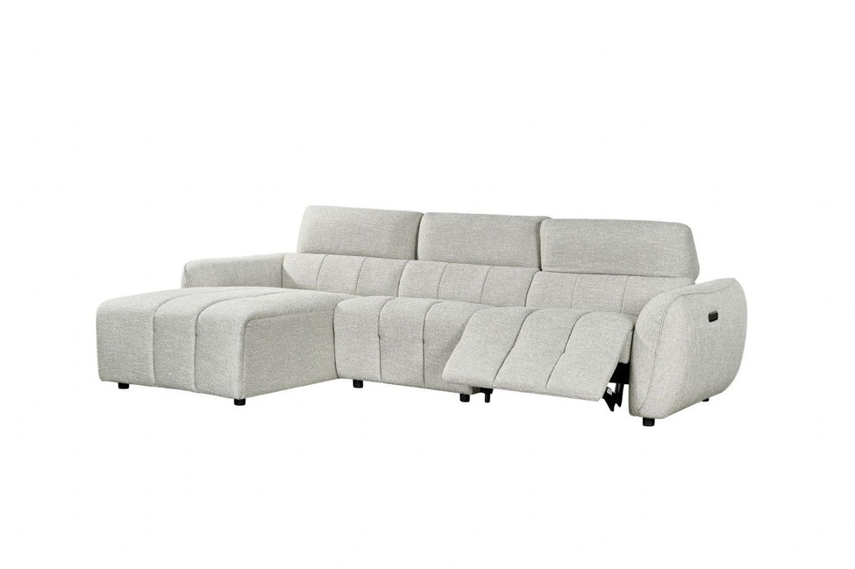 Silver Woven Fabric Left Hand Facing Electric Recliner Sofa