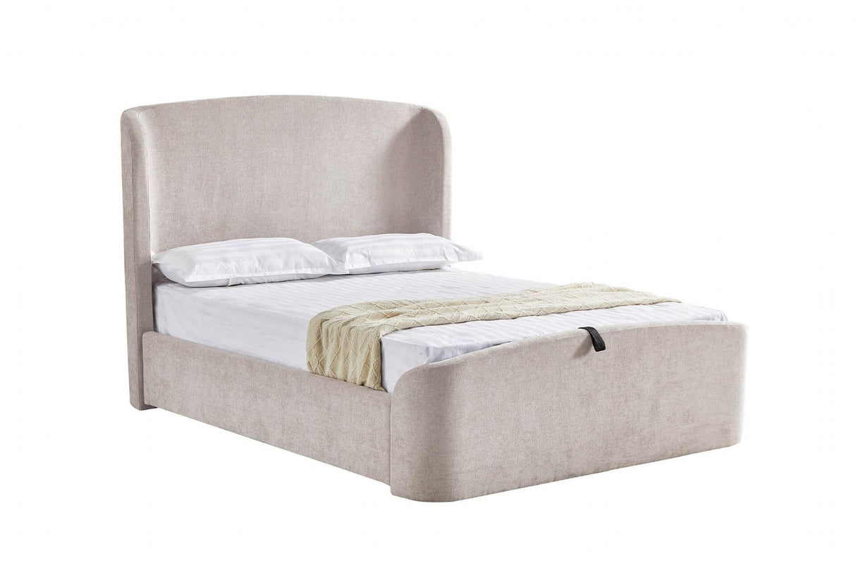 Cream Linen 4ft6 Double Ottoman Bed with Wing Headboard