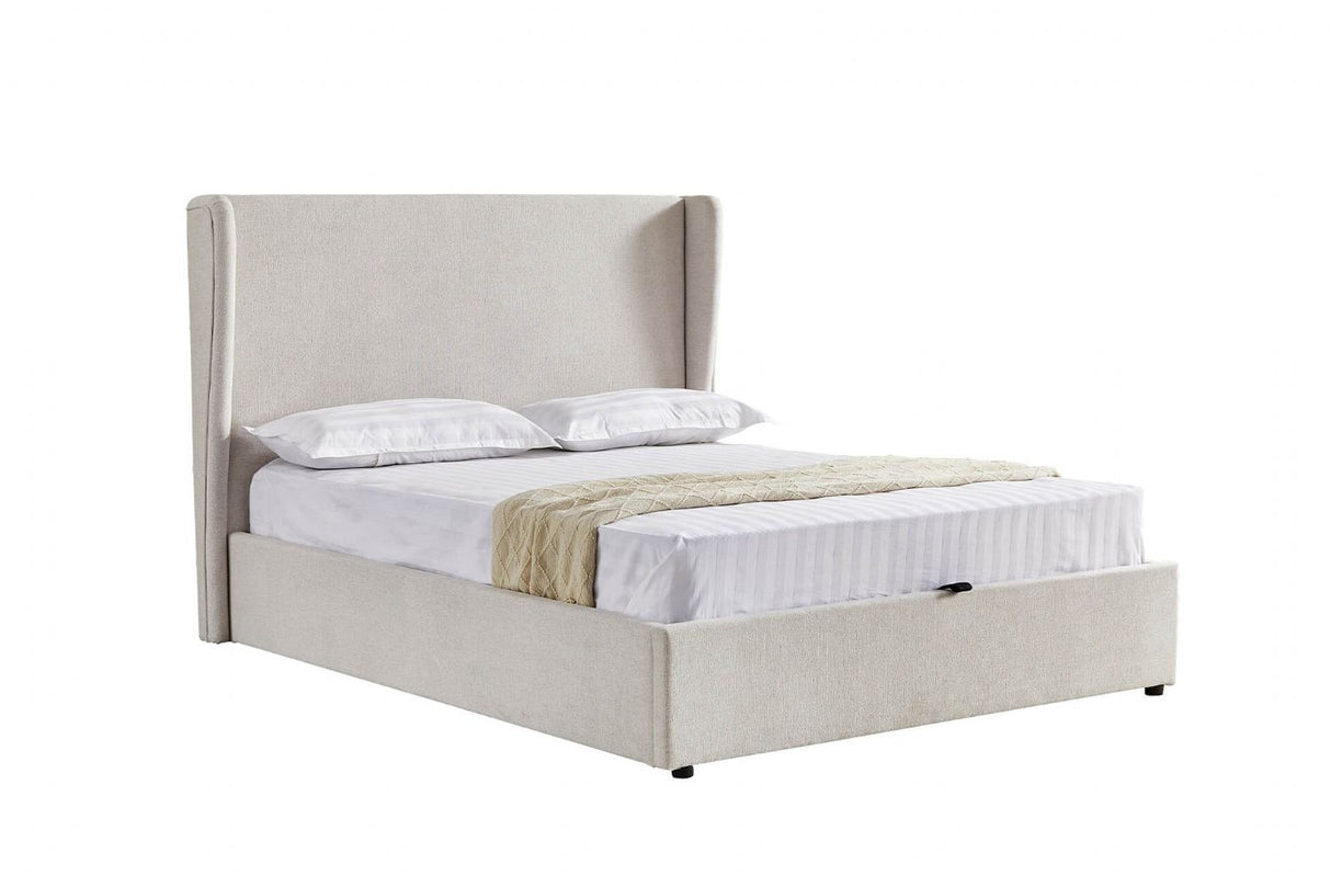 Cashmere Fabric King Size Ottoman Bed with Wing Headboard